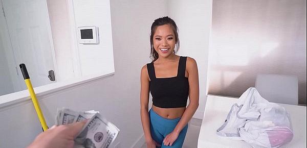  Hot asian teen maid comes for some cleaning